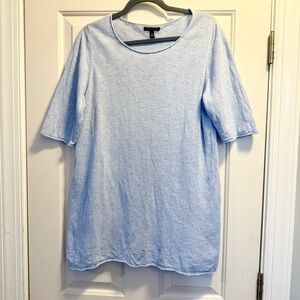 Eileen Fisher Organic Linen Tunic Top Shirt Blouse Women’s Large Blue Lagenlook